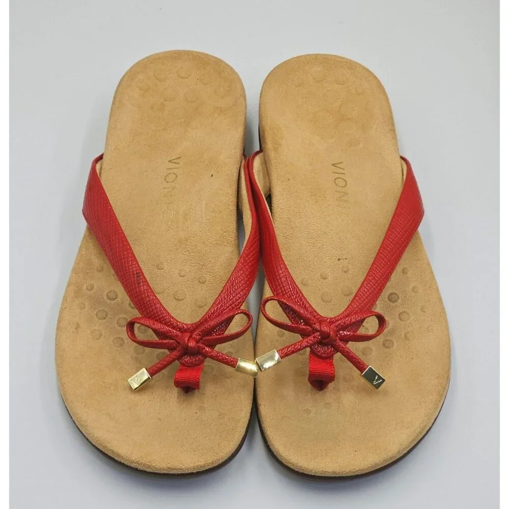 Vionic Women's Red Patent Leather Bella II Lizard Bow Comfort Sandals Sz 10 2647 - Picture 7 of 16